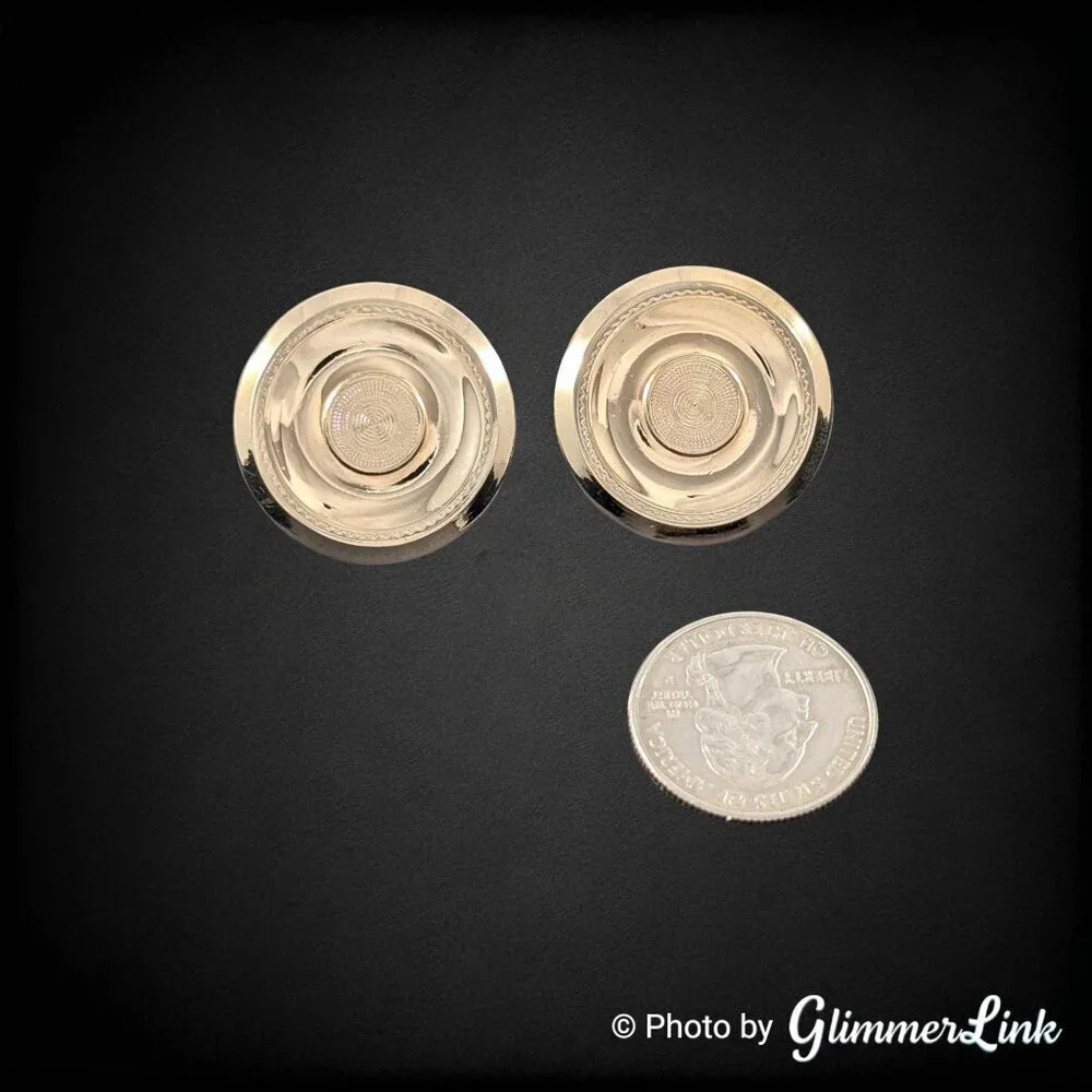 Vintage Mr Tara Art Deco Style Round Circular Etched Gold Tone Cufflinks